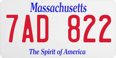 MA license plate 7AD822