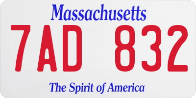MA license plate 7AD832