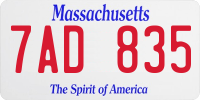 MA license plate 7AD835