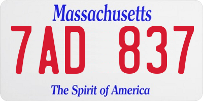MA license plate 7AD837