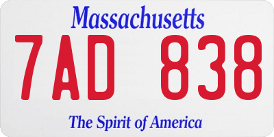 MA license plate 7AD838