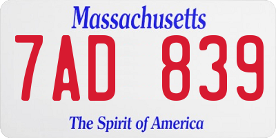 MA license plate 7AD839