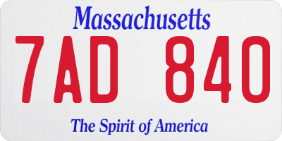 MA license plate 7AD840