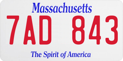 MA license plate 7AD843