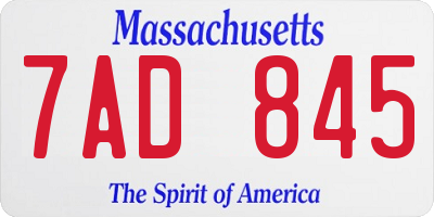 MA license plate 7AD845
