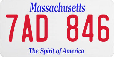 MA license plate 7AD846