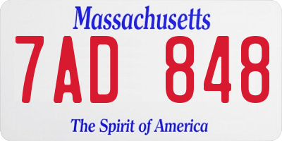 MA license plate 7AD848