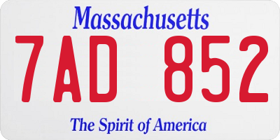 MA license plate 7AD852