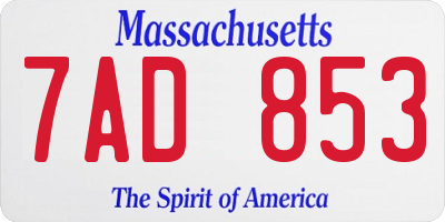 MA license plate 7AD853