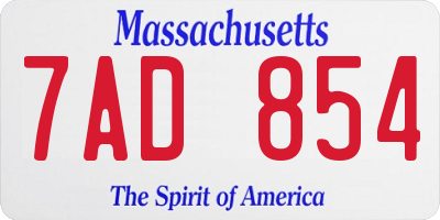 MA license plate 7AD854