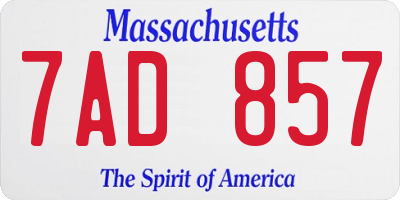MA license plate 7AD857