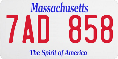 MA license plate 7AD858