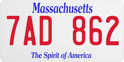 MA license plate 7AD862