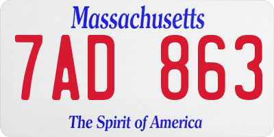 MA license plate 7AD863
