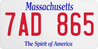 MA license plate 7AD865