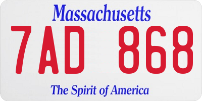 MA license plate 7AD868
