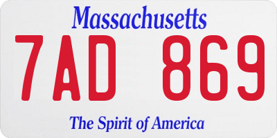 MA license plate 7AD869
