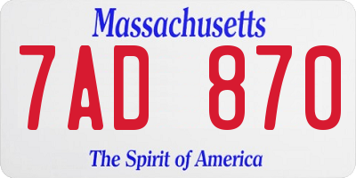 MA license plate 7AD870