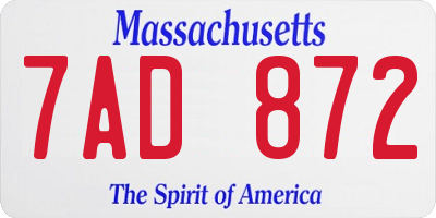 MA license plate 7AD872