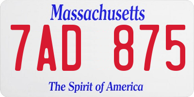 MA license plate 7AD875