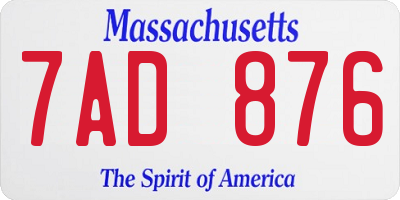 MA license plate 7AD876