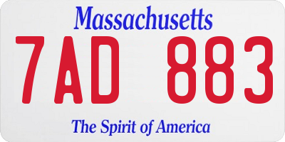 MA license plate 7AD883