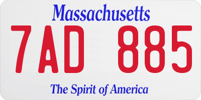 MA license plate 7AD885