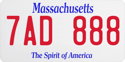 MA license plate 7AD888
