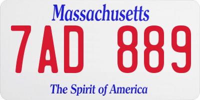 MA license plate 7AD889
