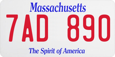 MA license plate 7AD890