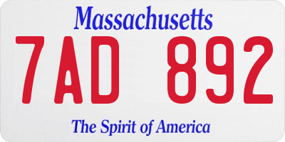 MA license plate 7AD892