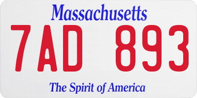 MA license plate 7AD893