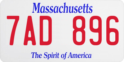 MA license plate 7AD896