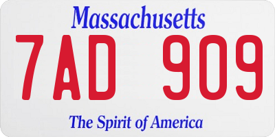 MA license plate 7AD909
