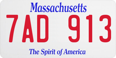MA license plate 7AD913