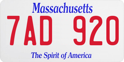 MA license plate 7AD920