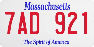 MA license plate 7AD921