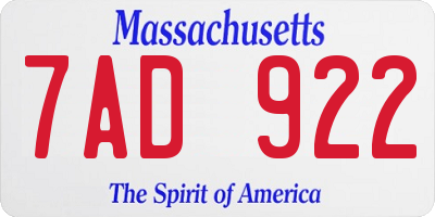 MA license plate 7AD922