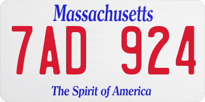 MA license plate 7AD924