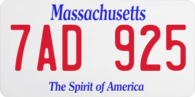 MA license plate 7AD925