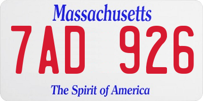 MA license plate 7AD926