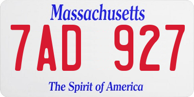 MA license plate 7AD927