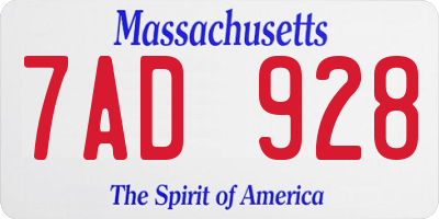 MA license plate 7AD928
