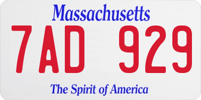 MA license plate 7AD929