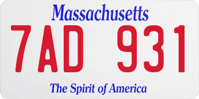 MA license plate 7AD931