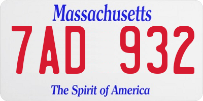 MA license plate 7AD932