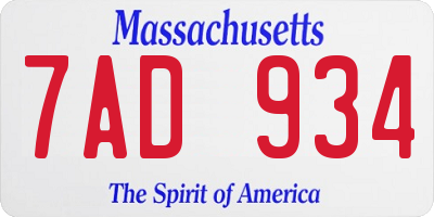 MA license plate 7AD934