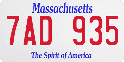 MA license plate 7AD935