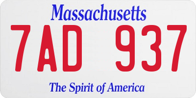 MA license plate 7AD937