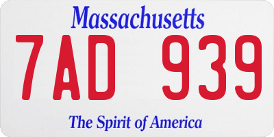 MA license plate 7AD939